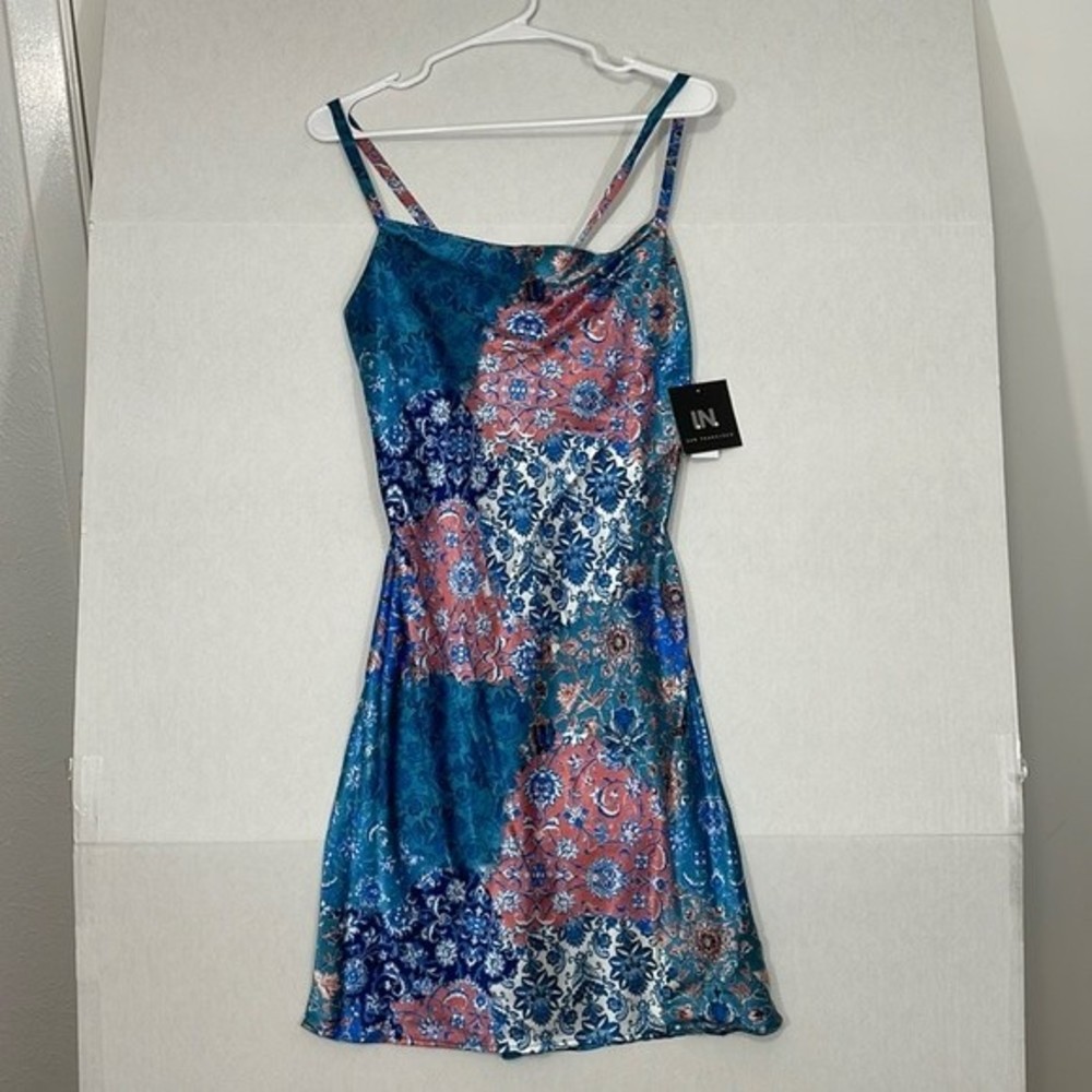 I.N. San Francisco Slip Dress NWT Adjustable Straps, Cowl Neck, Silky Floral, S